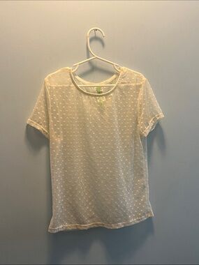 Reckless Hearts sheer swiss dot short sleeve top - cream color- size small